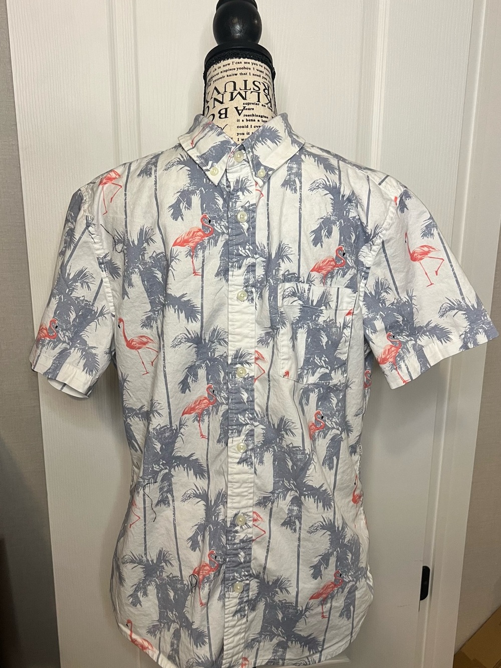Goodfellow & Co White Short-Sleeve Flamingo & Palm Print Shirt